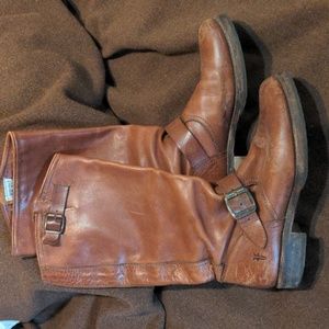 Brown tall frye motorcycle boots